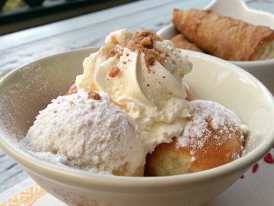 Caramel Beignets with Ice Cream